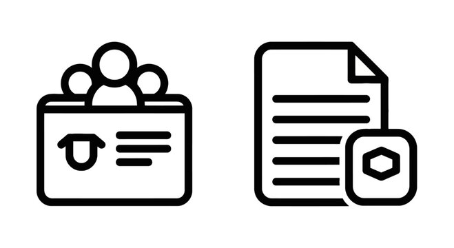 Team id card and document icon set with identification document illustration business permission security information template collection membership