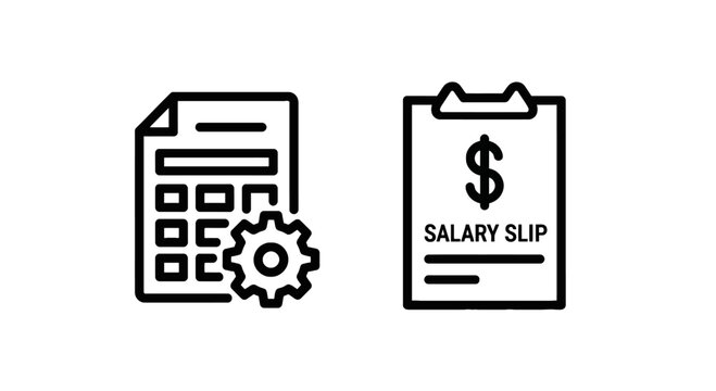 Payroll processing and salary slip icon set for financial administration and employee compensation with human resources compensation financial employee