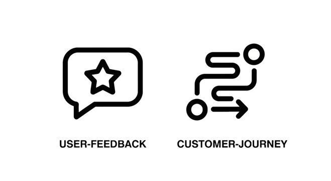 User feedback and customer journey icons illustrating experience and service pathways with feedback customer experience satisfaction communication