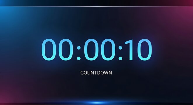 Countdown timer on dark background screen.