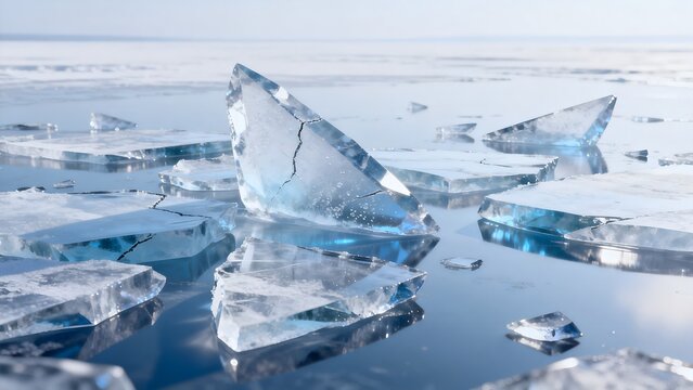 Ice chunks on water surface