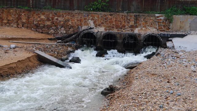 Cooling water from industrial water tanks is used for wastewater treatment and discharged into pipes that flow into the sea and streams, eventually passing along the beach.
