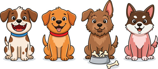Cute Cartoon Puppy Dog Character Set with Different Breeds and Happy Expressions for Kids, Pet, Animal, and Mascot Graphic Designs © mdnazrul