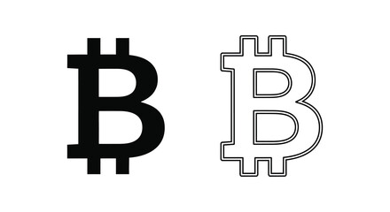 Obraz premium Bitcoin symbol in solid and outline silhouette