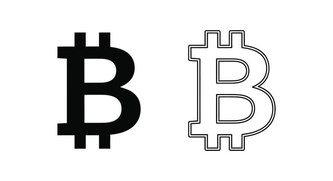 Bitcoin symbol in solid and outline silhouette