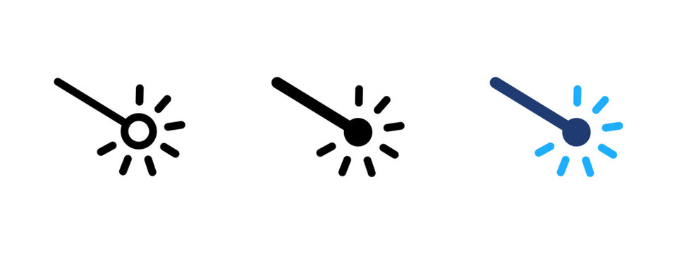 Laser beam icon set. Light ray symbol. Directional shine sign. Beam pictograms for laser, flashlight, spotlight, illumination, energy and interface design.