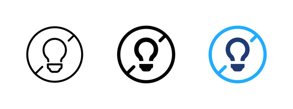 Light off icon. Disabled bulb symbol. Power off sign. No lighting pictogram for electricity, energy saving, switch and smart home control.