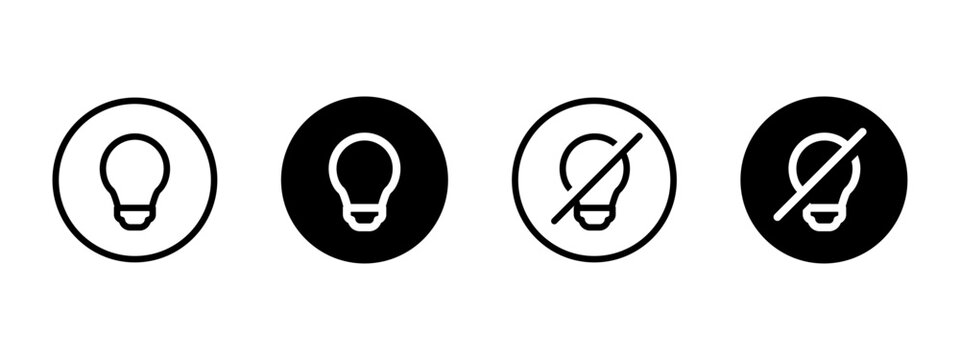 Light status icon. Bulb indicator symbol. Lighting control sign. On and off pictogram for power, switch, electricity, smart home and interface settings.