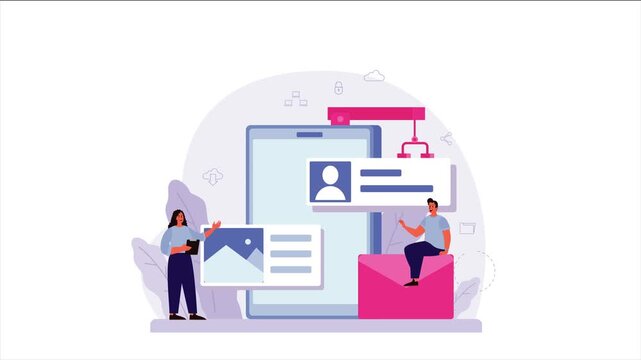 Mobile App Development and UI/UX Design Animation: Team Building a Responsive Website Interface on a Smartphone, Seamless Loop for Tech Agencies and Digital Product Design.