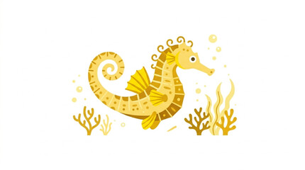 Cute Seahorse with Coral and Seaweed Illustration © Lapak orang bejo