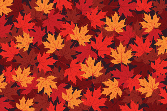 Autumn Maple Leaves Seamless Pattern in Warm Red, Orange, and Brown Tones