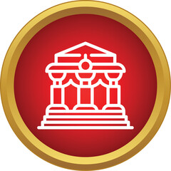 Fototapeta premium Building icon symbolizing justice, finance, education, or culture in a red and gold circle