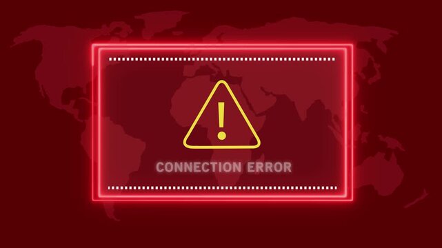 A vibrant red neon illuminated rectangular border with dotted white lines along its edges, framing a yellow caution triangle containing an exclamation mark and the words CONECTIONEROR