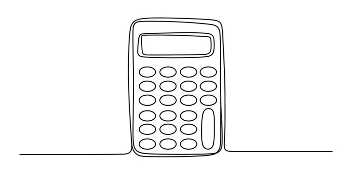 A single continuous line drawing of a simple digital calculator used for basic math and finance work in a clean minimalist art style design Vector, illustration