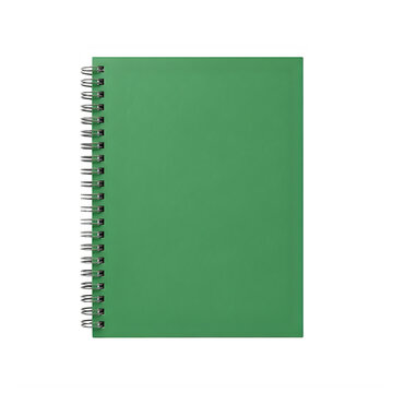 Spiral-bound green notebook with ruled pages