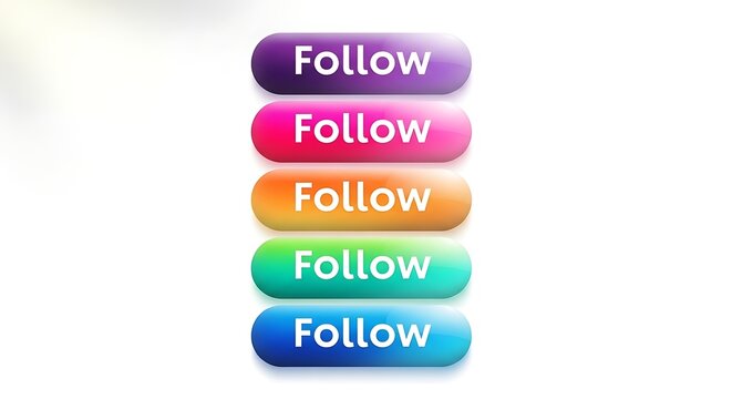 Follow buttons with gradient colors isolated on white background