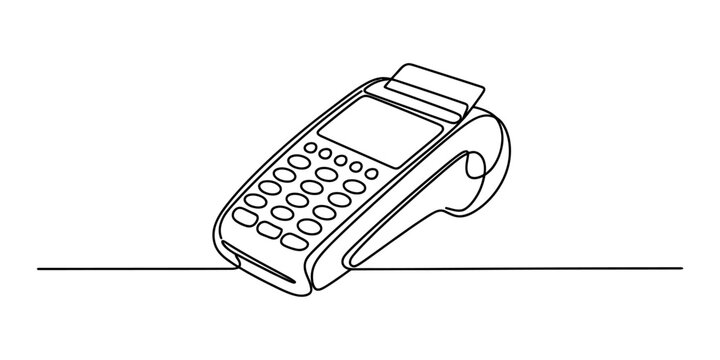 Continuous single line drawing of a payment terminal machine for credit card transactions and retail store checkout services in a minimalist style Vector, illustration
