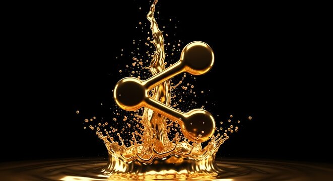 Golden share icon emerging from a splash of liquid gold, symbolizing valuable content and digital exchange