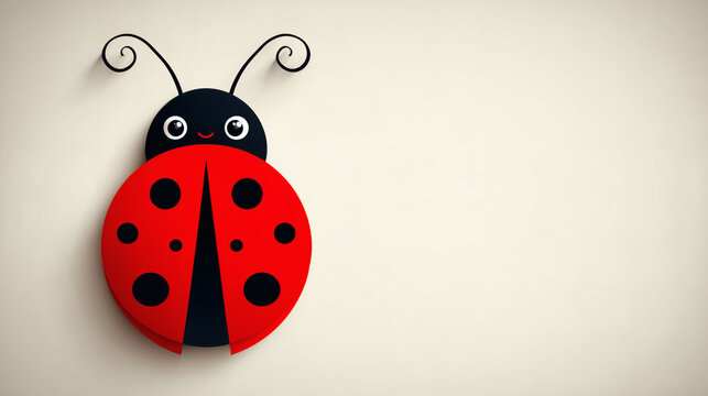 Minimal cute ladybug papercut with copy space on soft background
