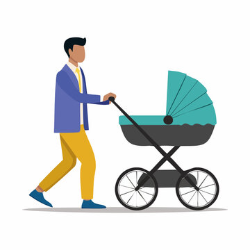 Father Pushing a Baby Stroller