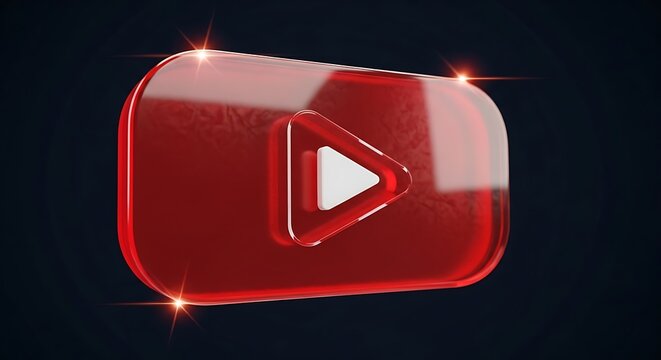 Red play button icon isolated on dark background
