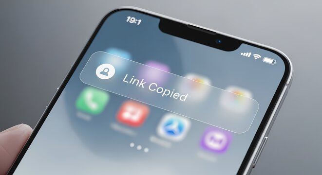 Smartphone screen shows 'Link Copied' notification after sharing action