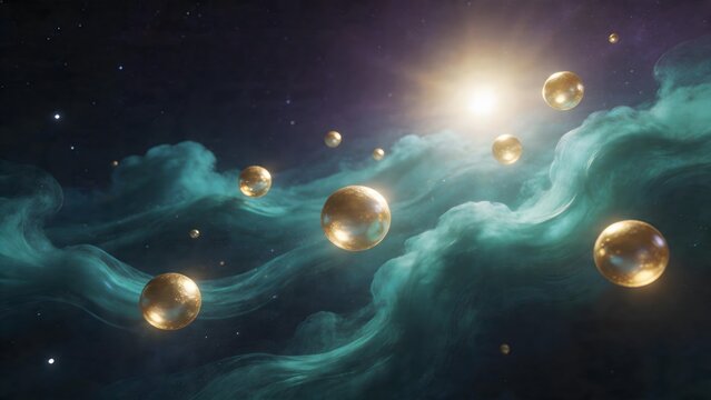 Golden spheres in cosmic nebula