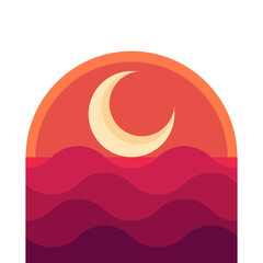 Elegant crescent moon and waves design © Vexels