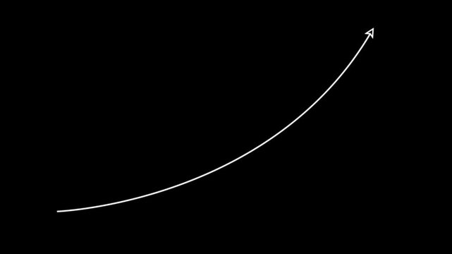 A minimalist graphic of a solid white arrow curving upward against a solid black background .Business Growth And Success Arrow;rising arrow.