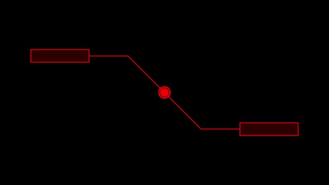 Technological red HUD double callous icon animation on black background, futuristic digital interface template with two glowing information boxes for high-tech info display.