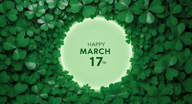 St. patrick's day celebration with green clover leaves background, and festive date, festive background