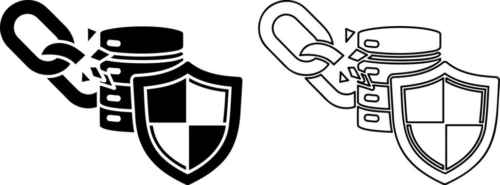 Secure server database with chain and shield icon for strong data protection and network integrity