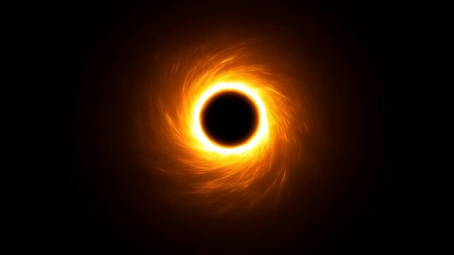 Black hole accretion disk glowing ring with event horizon effect, cosmic gravity simulation for science and space visuals