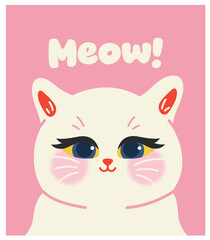 Fototapeta premium Cute holiday card template with cat portraits. Flat vector illustrations