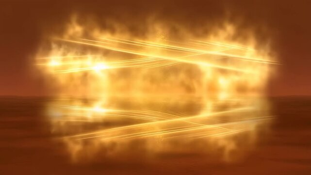 Light beam halo emitting blinding white glow with warm golden rays against dark sky background featuring sunburst, flare, luminous with glowing
