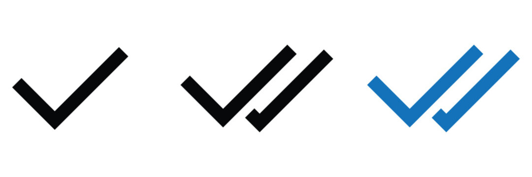 A collection of black and blue communication success icons showing single and double check marks
