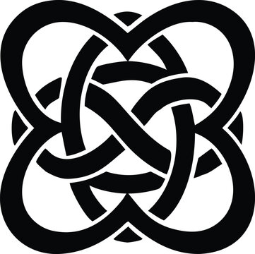 Black silhouette of intricate celtic knot pattern isolated on a transparent background.