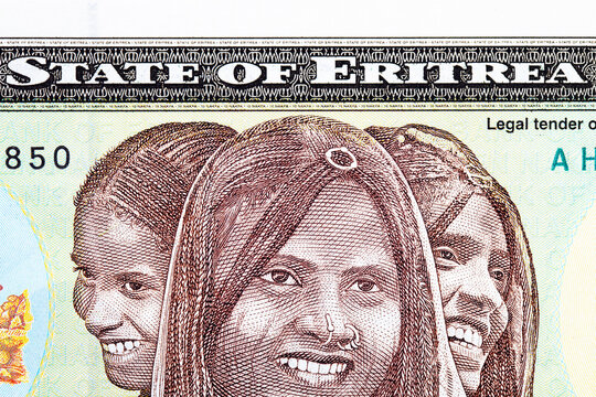 Eritrea 10 Nakfa 1997 Banknotes depicting portraits of local people Three generations. People of Eritrea. Paper money of Eritrea.