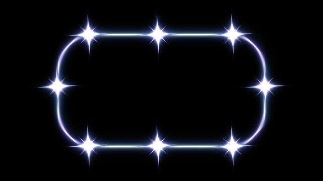 Glowing blue light border with twinkling stars and magic trail animation on black background for frame background text placeholder overlay motion graphics 4k loop video asset.