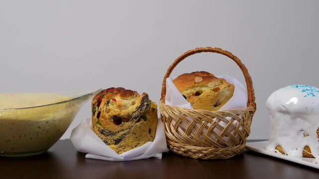 step by step recipe Christmas Easter bread Panettone krafin preparing soft layered Easter cruffin dough dried fruits, orange zest, poppy seeds and butter during homemade sweet bread baking process