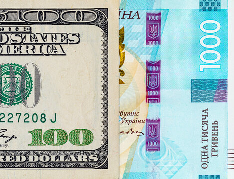 100 dollars of the United States of America and 1000 hryvnias of Ukraine. Money of the United States. Money of Ukraine.