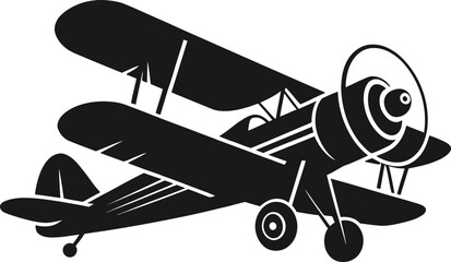Retro biplane airplane silhouette illustration isolated on white background © Creative Juel 