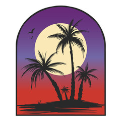 Obraz premium Tropical sunset palm tree illustration