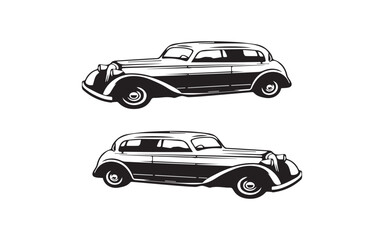 Fototapeta premium Vintage Classic Car Silhouette Set in Black and White Side View Illustration