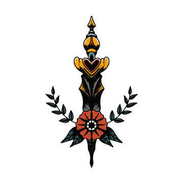 Decorative dagger with floral elements illustration