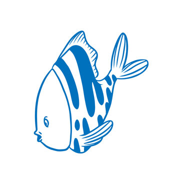 Stylized blue fish illustration with striped patterns for t-shirt design