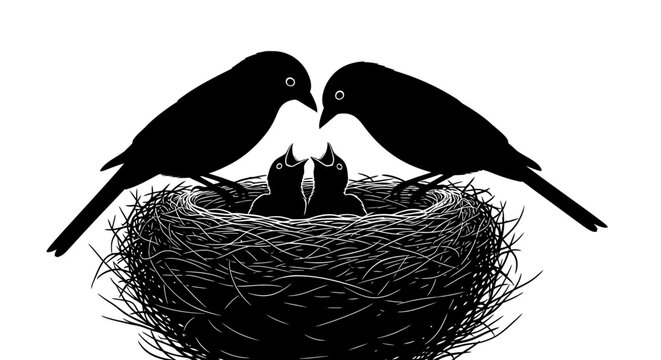 Two birds feeding their chicks in a nest a tender moment of parenthood and care