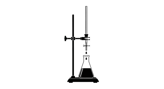 Laboratory equipment burette and flask on stand science experiment setup chemistry lab tools