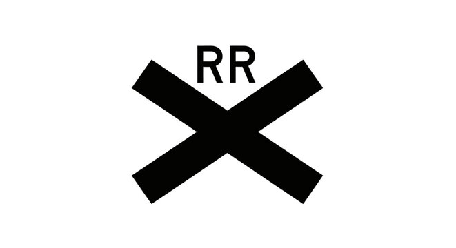 Railway crossing sign with rr symbol on white background black graphic