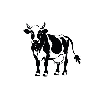 Minimalist cow head icons, black and white cattle silhouettes, set of 6 livestock vector symbols for dairy farm branding and organic meat logos